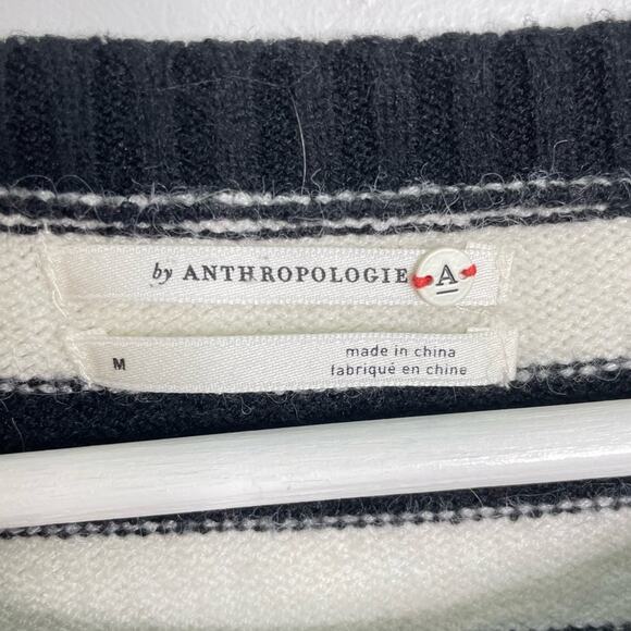 Anthropologie Rebekah Sz M Black White Striped Raglan Sleeve Knit Tunic Sweater - Picture 3 of 10